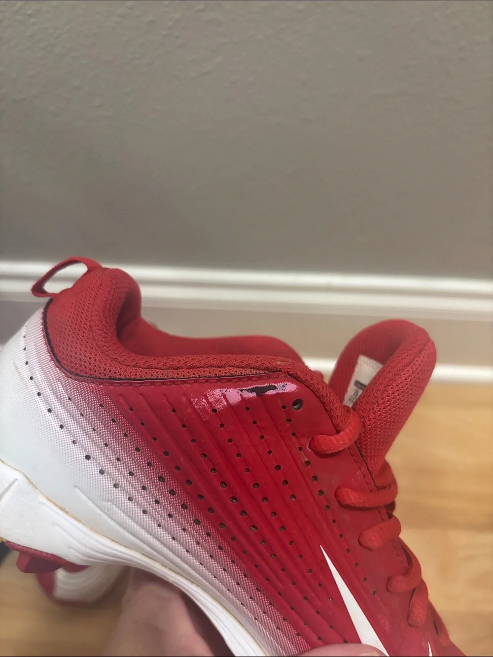 Nike Red Athletic Trainer with White Swoosh Accent Cleats